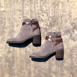 Grey and Brown Fawn Suede Ankle Booties